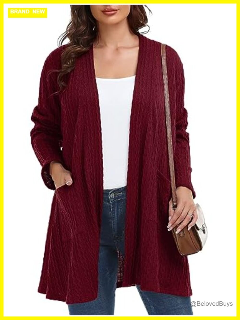 Plus Size Open Front Cardigan Cable Knit Sweater with Pockets